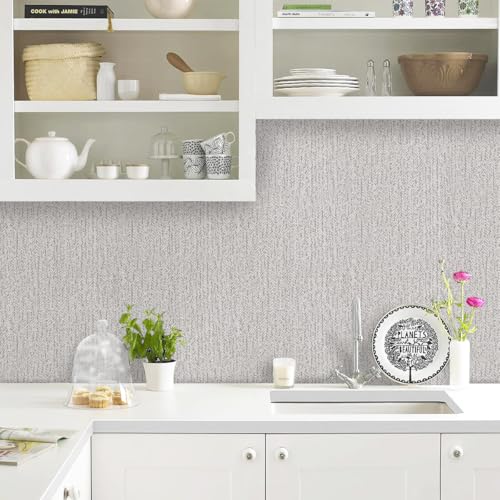 Grey Grasscloth Peel and Stick Wallpaper for Cabinets 16in x 393in | Faux Linen Vintage Wallpaper Textured Removable Wall Paper Grass Cloth Cabinets Bedroom for Cabinet Self Adhesive Vinyl - color: Gray, size: 15.7" x 393.7"
