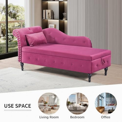 60" Modern Velvet Chaise Lounge Indoor,Upholstered Lounge Chair with Left Armrest and Lumbar Pillow, Button Tufted Lounge Sofa for Living Room Bedroom Office,Mini Chaise Longue Sofa (Burgundy) - color: Burgundy