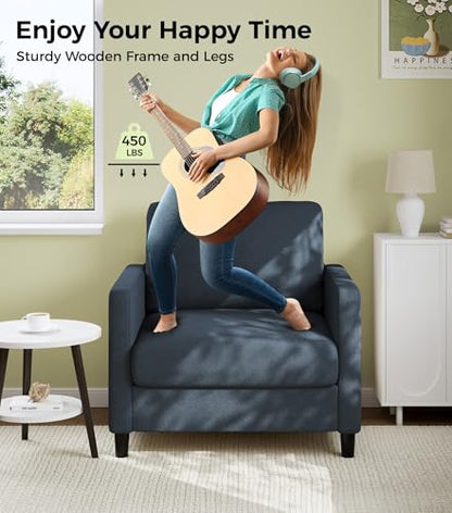 Welzona Sofa Accent Chair, 33" Reading Chair, Comfy Teddy Arm Chairs | Comfy Teddy Fabric, Tool-free Setup, Washable Covers, All-wood Couch Chairs for Living Room, Bedroom, Blue Grey - color: Blue Grey, size: Standard