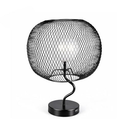 Cordless Industrial Table Lamp, Touch Dimmable Bedside Lamp with Black Metal Mesh Shade, USB-C Rechargeable Warm Ambient Light for Bedroom, Living Room, Dining Table, Side Table