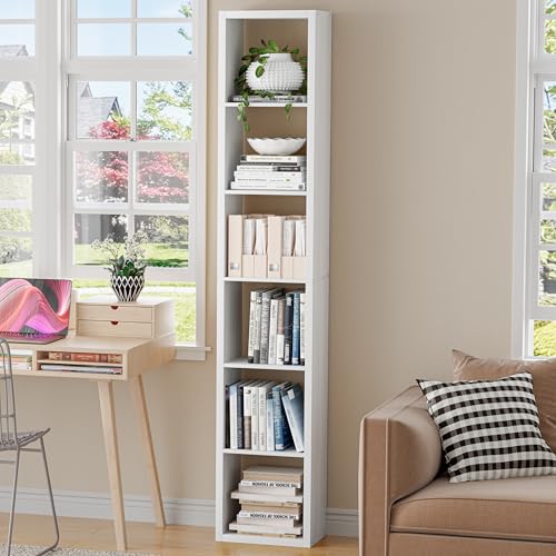 VDNEND Tall Cube Storage Organizer Bookcase, 6 Tier 11 inch Open Back Cubical Shelf with Thickened Border, Display Bookshelf for Living Room, Home Office, Sturdy Room (White, 6 Cube,Vertical) - color: White, size: 6 Cube Vertical