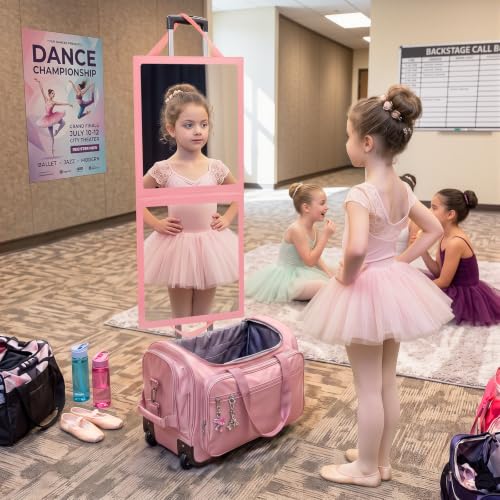 Portable Foldable Hanging Dance Mirror, Travel Acrylic Full Length, Pink | Fabuday Folding Body Mirror for Dress Camping Dance Competition Gifts for Kids Girls Compact Full Mirror - color: Pink