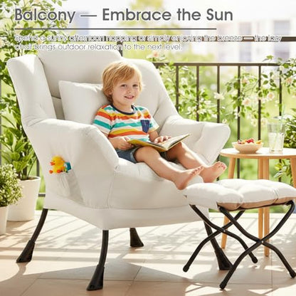 Lazy Chair with Ottoman, Comfy Reading Chair for Bedroom，Beige | Comfy Bedroom Accent Chair with Washable Removable Cover and extra throw pillow for Living Room Dorm - color: Peach Beige-1