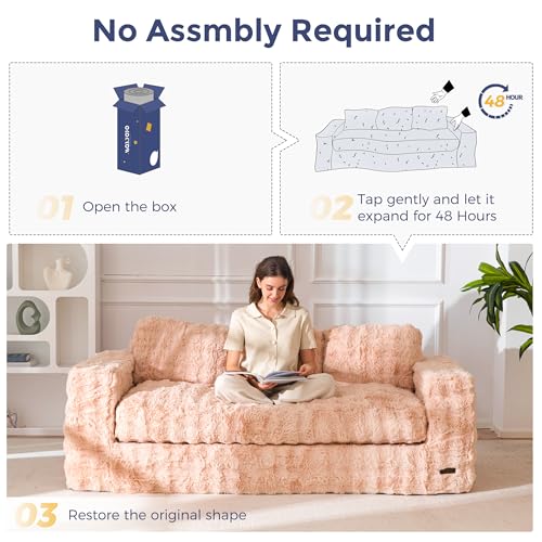 MAXYOYO 3-Seater Boneless Sofa Couch, Modern Bubbled Sofa for Living Room, Soft Bean Bag Chair High-Density Foam Couch with Pillows, No Assembly Required - color: Bubble Pink, size: 3 Seater