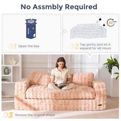 MAXYOYO 3-Seater Boneless Sofa Couch, Modern Bubbled Sofa for Living Room, Soft Bean Bag Chair High-Density Foam Couch with Pillows, No Assembly Required - color: Bubble Pink, size: 3 Seater