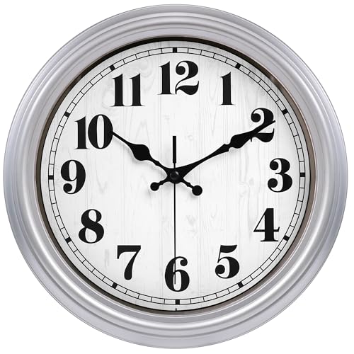 JENLYSTIME 12 Inch Retro Wall Clock Silent Non Ticking Battery Operated Movement Easy to Read Wall Clocks Decorate for Bedroom Living Room Kitchen Office(Silver) - color: 12'' Silver