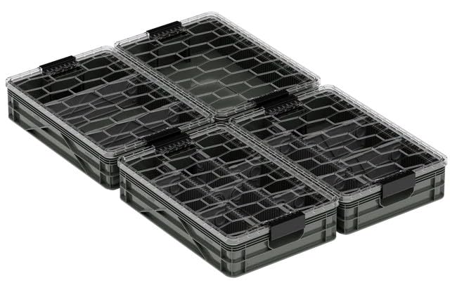 Quarter Crate 4-Pack Stackable Storage Bins, Stealth | Polypropylene, 14 dividers included, 19.16x12.75x4.57 in, over 1000 lb stack, lids sold separately - color: Stealth