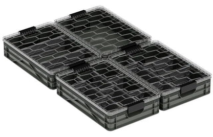 Quarter Crate 4-Pack Stackable Storage Bins, Stealth | Polypropylene, 14 dividers included, 19.16x12.75x4.57 in, over 1000 lb stack, lids sold separately - color: Stealth