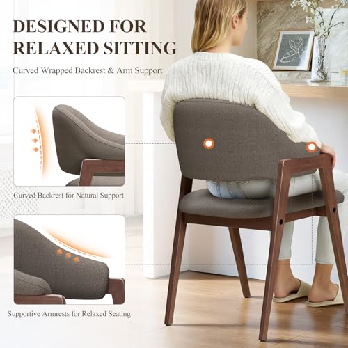 MALOL Wooden Dining Chairs Set of 2, Modern Fabric Upholstered Dining Room Chair, Kitchen Side Chairs, Farmhouse Dinner Chair with Curved Open Back for Kitchen, Camel - color: Camel, size: Set of 2