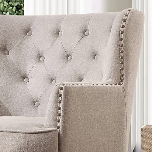 Rosevara Atlas Mid-Century Modern Accent Chair - Upholstered Tufted Armchair with Soft Cushion for Living Room, Bedroom & Small Spaces - color: Velvet Natural Beige