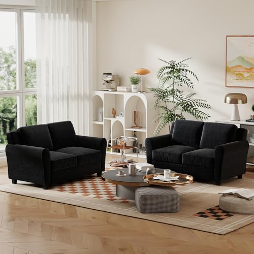 Bonzy Home 2 Piece Sofa Set, 2-Seater Sofa Couch Set of 2, Modern Comfy Sofa with Thick Cushion for Living Room Apartment Office, Black - color: Black, size: 58"+58"(2 + 2 Seat)
