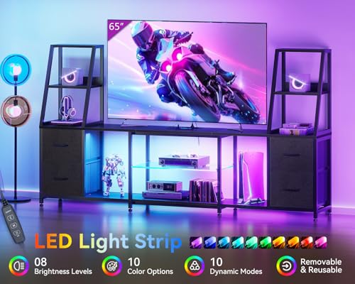 Casaottima LED TV Stand for 50–65 Inch TVs with Power Outlets & RGB Ligths, Gaming Entertainment Center with 4 Drawers & Storage, Media Console Supports Up to 75/85/95 Inch Wall-Mounted TVs, Black - size: 87 Inch