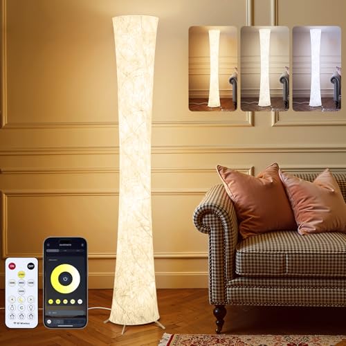 WORLD WIN LED Floor Lamp for Living Room, 61'' Modern Floor Lamp with 3 Color Temperature Light, APP & Remote Control, Timer Setting, Dimmable Standing Corner Lamps for Bedroom, Office - style: Round Lamp