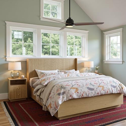 64.1" Queen Size Wood Headboard, Fluted Panel Headboard,Oak | Modern Farmhouse Head Board, Wall Mounted Headboards, Wingback Boho Head Board for Adjustable Bed, Easy to Assembly - color: Oak, size: Queen