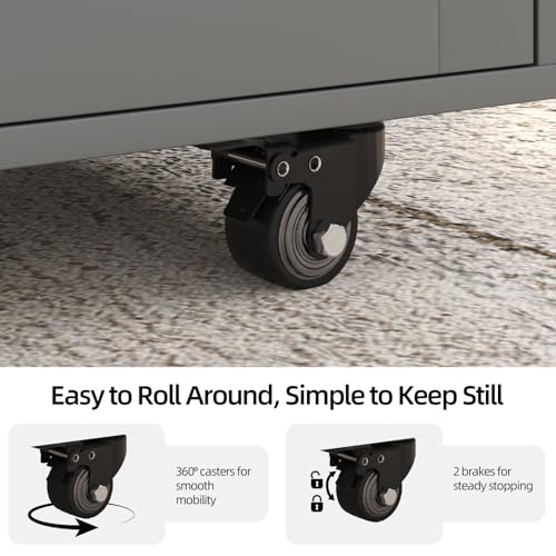 Kitchen Island with Storage, 39 Inch Rolling Kitchen Island on Wheels, Grey | 3-Tier Spice Rack, Drawer Storage, Adjustable Shelf & Towel Rack, Casters, Mobile Island Table for Kitchen, Dining Room - style: GREY