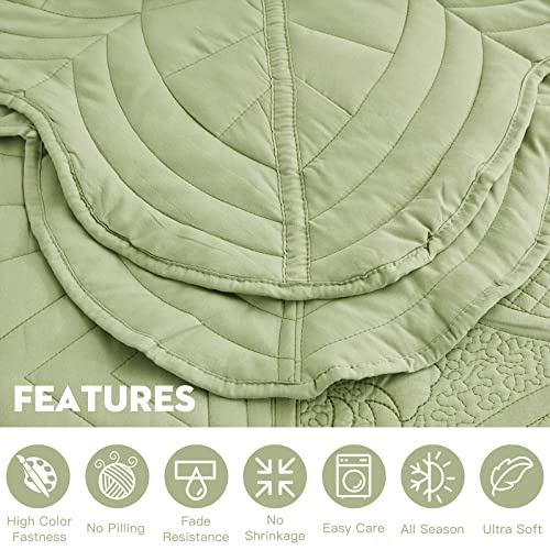 DaisyHuang Bedspread - Full Size Bedding Cover - Modern & Contemporary Coverlet Set, Real Stitching, Reversible, Lightweight, 5 Piece, Sage Green - color: Sage Green, size: Full(96"x110")
