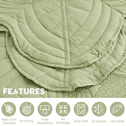 DaisyHuang Bedspread - Full Size Bedding Cover - Modern & Contemporary Coverlet Set, Real Stitching, Reversible, Lightweight, 5 Piece, Sage Green - color: Sage Green, size: Full(96"x110")
