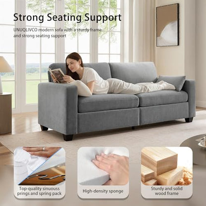 Modern Loveseat Sofa Chenille Fabric Couches (Gray) | Spring Cushions, Removable Cover, Solid Wood Frame, Wide Armrest, for Living Room, Small Space - color: Grey