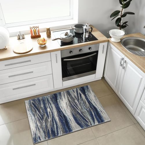 Keen Home Design Abstract Non-Shedding Entryway Rug, Soft Thick Pile, 2x3 | Polypropylene High Pile, Jute Back; Ideal For Bedside, Entryway, Home Office, Nursery - color: Skrik Navy, size: 2' x 3' (Rectangular)