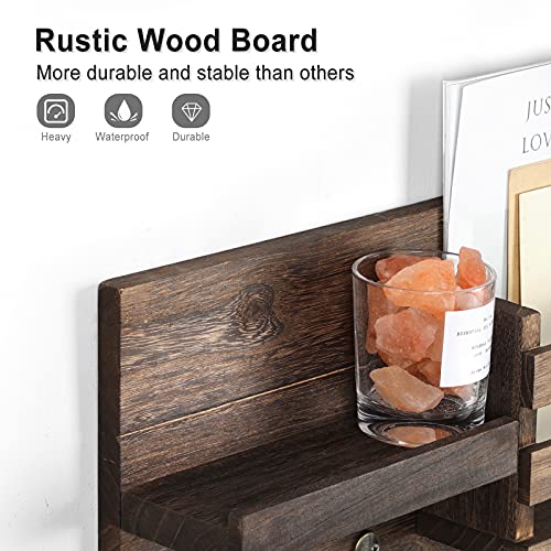 Lwenki Mail Organizer for Wall Mount – Key Holder with Shelf Includes Letter Holder and Hooks for Coats, Dog Leashes – Rustic Wood with Flush Mounting Hardware (16.5” x 8.7” x 3.5”) - color: Brown