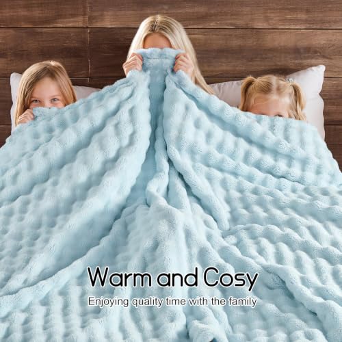 Lotus Karen 3D Bubble Fleece Blanket - Ultra Soft Fluffy Light Blue Twin Blanket for Couch, Lightweight Cozy Throw for All Season, Adults Women Kids(Light Blue, 60"x80")