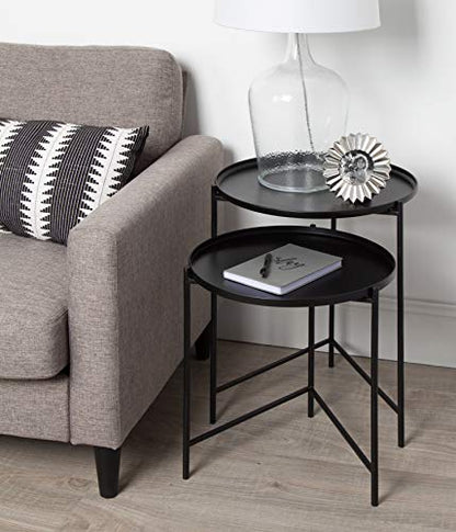Kate and Laurel Ulani Set of 2 Nested Round Metal End Tables, Black - color: Black