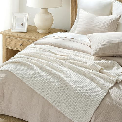 EVERGRACEHOME Chunky Chenille Knit Throw Blanket, 50 x 60, Bright White | Sculpted Moss Stitch, Chic Modern Farmhouse, All-Season Warmth, OEKO-TEX® Certified, Elegant Blanket for Couch, Bed, Sofa - color: Bright White, size: 50" X 60"