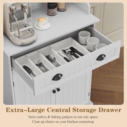 ARTPOWER 54" Kitchen Microwave Cabinet/Stand with Storage and Drawers, Pantry Storage Cabinet with Hutch & Adjustable Shelves for Kitchen, Dining Room, Living Room, Hallway in White - color: White