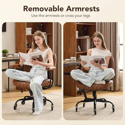 YFO Home Office Desk Chair Office Rubber Casters Ergonomic Computer Chair with Lumbar Support Adjustable Height Rolling Swivel Executive Task Armrests Chair， Brown Leather - color: Brown, size: Mid Back