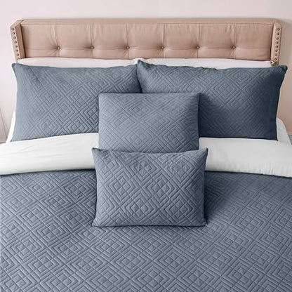 Clara Clark Quilts Twin Size - All Season Bedspread Coverlet Set, Pinsonic Weave Lightweight Bedding Set - 5 Piece Twin Quilt Set with Pillow Shams, Steel Blue - Twin Diamond - color: 21 – Slate Blue – Diamond, size: Twin