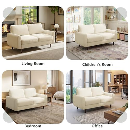 68" Loveseat Sofa, Comfy Chenille Fabric Couches for Living Room with Spring Cushion and Solid Wood Frame, Modern Deep Seat Couch for Bedroom, Apartment, Office, Easy Assembly, Beige - color: Beige