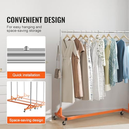 VEVOR Z Rack, 300 lbs Industrial Grade Z Base Garment Rack, 24" x 63" x 71" Clothes Rack, Sturdy Steel Heavy Duty Clothing Rack w/Lockable Casters for Home Garment Store Orange - style: 1 Pack