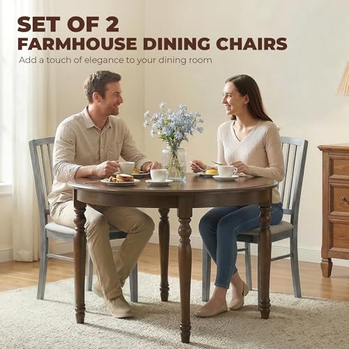 HOMCOM Farmhouse Dining Chairs Set of 2 Rubberwood Legs, Rustic Gray | Upholstered Linen Fabric, Kitchen Chairs, for Kitchen, Dining Room - color: Rustic Gray