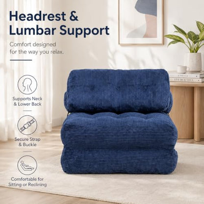 Blue Convertible Sofa Bed Folding Sofa Bed Sleeper Chair Couch Beds, Comfy Floor Beds with Pillow and Back Support, Small Couch for Bedroom, Living Room Bedroom - color: Blue