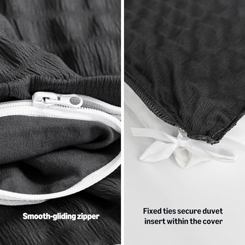 Amazon Basics Duvet Cover Set with Jacquard Geometric Pattern, 3-Piece with 1 Duvet Cover and 2 Pillow Shams, Comforter Not Included, Full, Black - color: Black, size: Full
