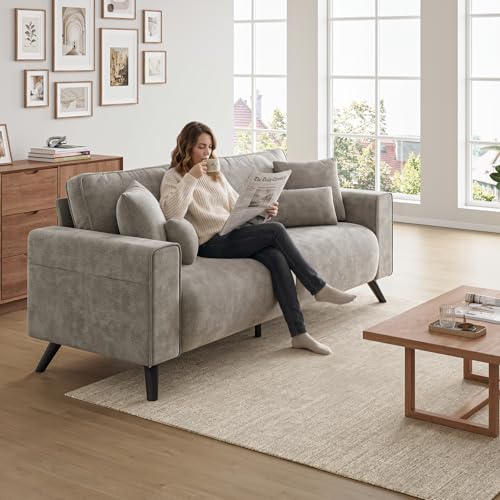85" Loveseat Sofa, Chenille Couch with Deep Seat, Light Grey | Clean-look modern couch with 4 pillows, hidden side pockets, easy assembly for living rooms, apartments, and offices - color: Light Grey