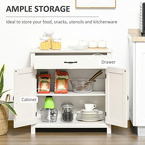 HOMCOM Farmhouse Sideboard Buffet Cabinet Barn Door White Wash | Coffee Bar Cabinet, Drawer, Adjustable Shelf, Kitchen, Living Room, Entryway - color: White Wash