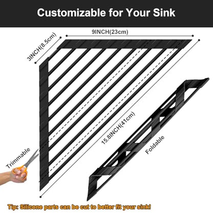 HANZENMA Triangular Sink Rack, Multi-Functional Rack Above the countertop, Foldable Sink Drying mat, Heat-Resistant, Non-Slip, and Rust-Proof Dish Rack (Black) - color: Black, size: Triangle: 15.8" x 9"