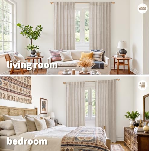 YoungsTex Natural Linen Curtains 80 Inch Length Light Filtering Drapes | Beige Semi Sheer Drapes Textured Rustic for Bedroom Office Living Room Window Rod Pocket Back Tab, 2 Panels, 52 X 80 Inch - color: Natural, size: 52"W x 80"L (Pack of 2)