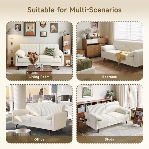64.5" Loveseat Sofa, Chenille Loveseat Couch for Living Room, Beige | 23.2" Deep Seat Love seat with Padded Arms, Comfy Modern Small Couches for Bedroom, Small Spaces, Dorms, Office, Apartment - color: Beige
