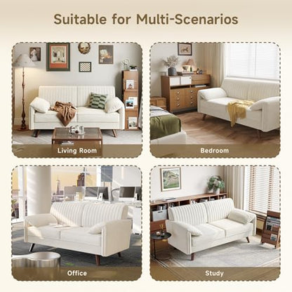 64.5" Loveseat Sofa, Chenille Loveseat Couch for Living Room, Beige | 23.2" Deep Seat Love seat with Padded Arms, Comfy Modern Small Couches for Bedroom, Small Spaces, Dorms, Office, Apartment - color: Beige