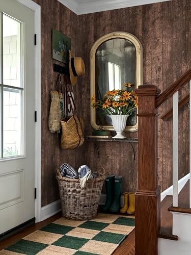 Wood Wallpaper Brown Dark Wood Contact Paper Brown Wood Plank Wood Peel and Stick Wallpaper Removable Rustic Wood Grain Self Adhesive Vintage Distressed Texture Desk Vinyl Roll17.7 x60'' - color: Wood Brown, size: 17.6" x 59"