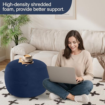 MeMoreCool Round Pouf Ottoman Foot Rest 20x15 Inches, Navy | Navy Round Pouf Footstool, Soft Foam Stuffed Circle Foot Rest for Living Room Bedroom - color: Striped Navy