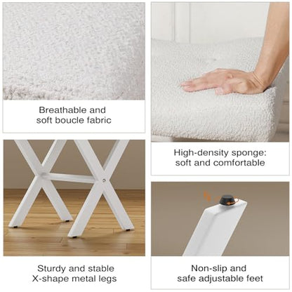 18-Inch Large Vanity Stool Chair, White Makeup Stool | Teddy Flannel Vanity Bench, Metal X-Leg, 350 LBS, 20"x16.9"x18", Ottoman Accent Stool, Breathable Soft Padded Saddle Seat - size: Large, style: White Fabric