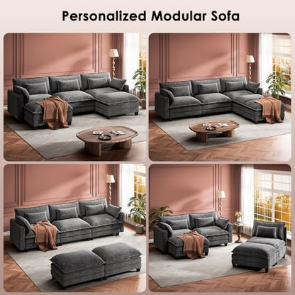 Marsail Modular Sectional Sofa 110.6" U-Shaped Modern Comfy Cloud Couch, 5-Seat Chenille Deep Seat Sofa with Throw Pillow & Movable Ottoman for Living Room, Bedroom and Apartment, Slate Gray - color: Slate Gray, size: 110.6" - U Shape