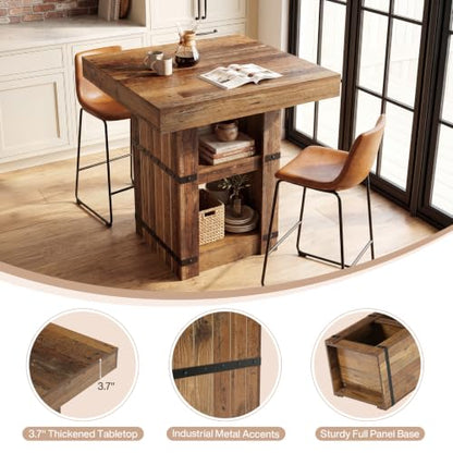 Tribesigns 37.4" H Square Dining Table for 2-4, 31.5" Small Farmhouse Dinner Kitchen Table with 2-Tier Storage, Wooden Dining Room Furniture for Kitchen, Dining Room, Apartment