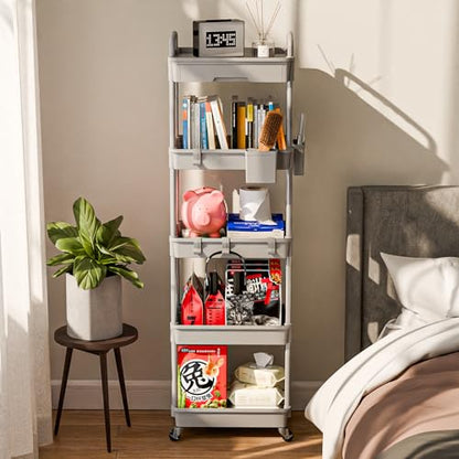 Sorgion 5 Tier Rolling Cart Organizer,Bathroom Cart Organizers with Wheels Laundry Room Organization Mobile Shelving Unit Utility Cart Storage Shelves Multi-Functional for Office, Home(Grey) - size: 5Tier-Grey