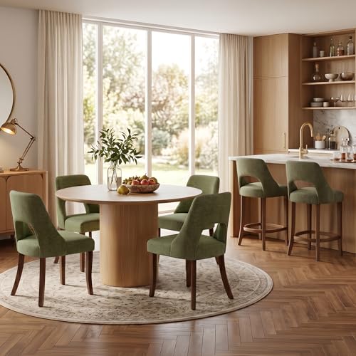 UVV Wooden Dining Chairs Set of 2, Mid Century Modern Chenille Upholstered Dining Room Chair Kitchen Chairs, Farmhouse Dinner Chair with Solid Wood Legs for Kitchen Dining Room, Green - color: Green, size: Set of 2