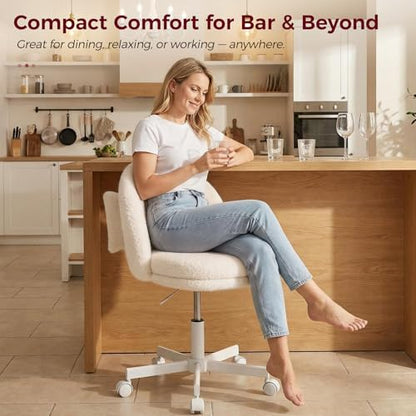 GTPLAYER Velvet Tall Office Chair with Wheels Vanity Chairs with Back, Versatile Height Use: Office to Bar Stools Small Ergonomic Comfy Armlees Computer Desk Chair with Bow Lumbar Pillow for Gift - color: Tv-cloud