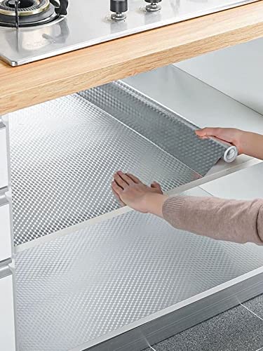 Kitchen Backsplash Wallpaper Oil Proof Sticker Aluminum Foil Contact Paper | Silver Self-Adhesive Shelf Liner Cabinet Liner Waterproof and Heat Resistant Peel and Stick Wallpaper (15.7X118 Inches) - size: 15.7" x 118"